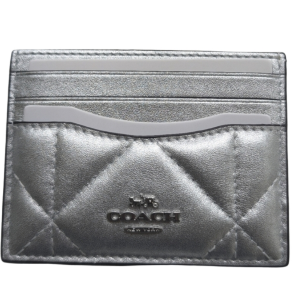 Coach Cardholder Quilted Silver Metallic